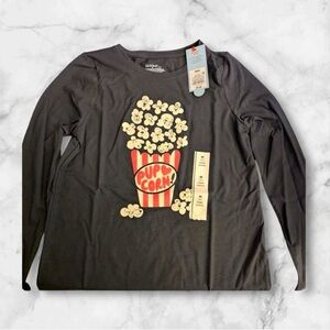 Cat & Jack Black Long Sleeve w/Pop Corn Design Shirt NWT